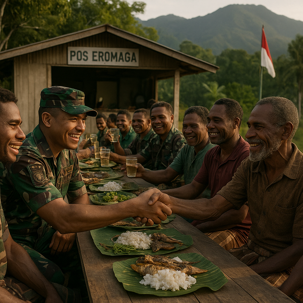 Dari Meja Makan di Ujung Negeri, Prajurit TNI dan Warga Eronggobak Rajut Persaudaraan di Tanah Papua