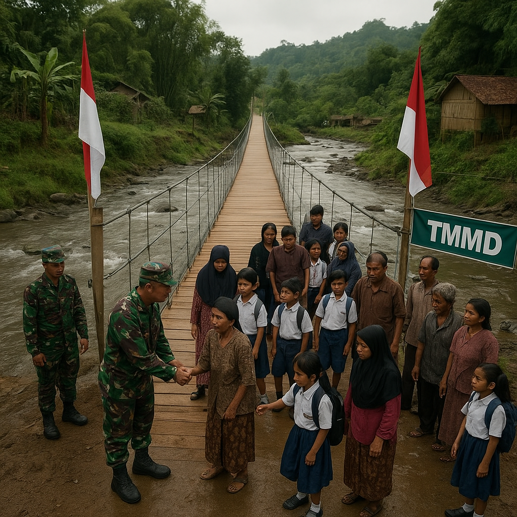 TNI Bangun Jembatan Gantung di Desa Terpencil Lebak, Warga Tak Lagi Khawatir Banjir Saat Sekolah