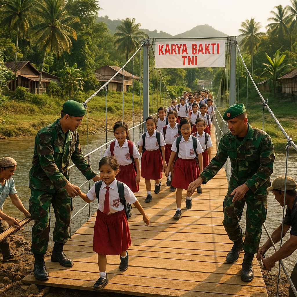 Karya Bakti TNI Bangun Jembatan Gantung di Sulawesi Barat, Anak Sekolah Tak Lagi Menyeberang Berisiko