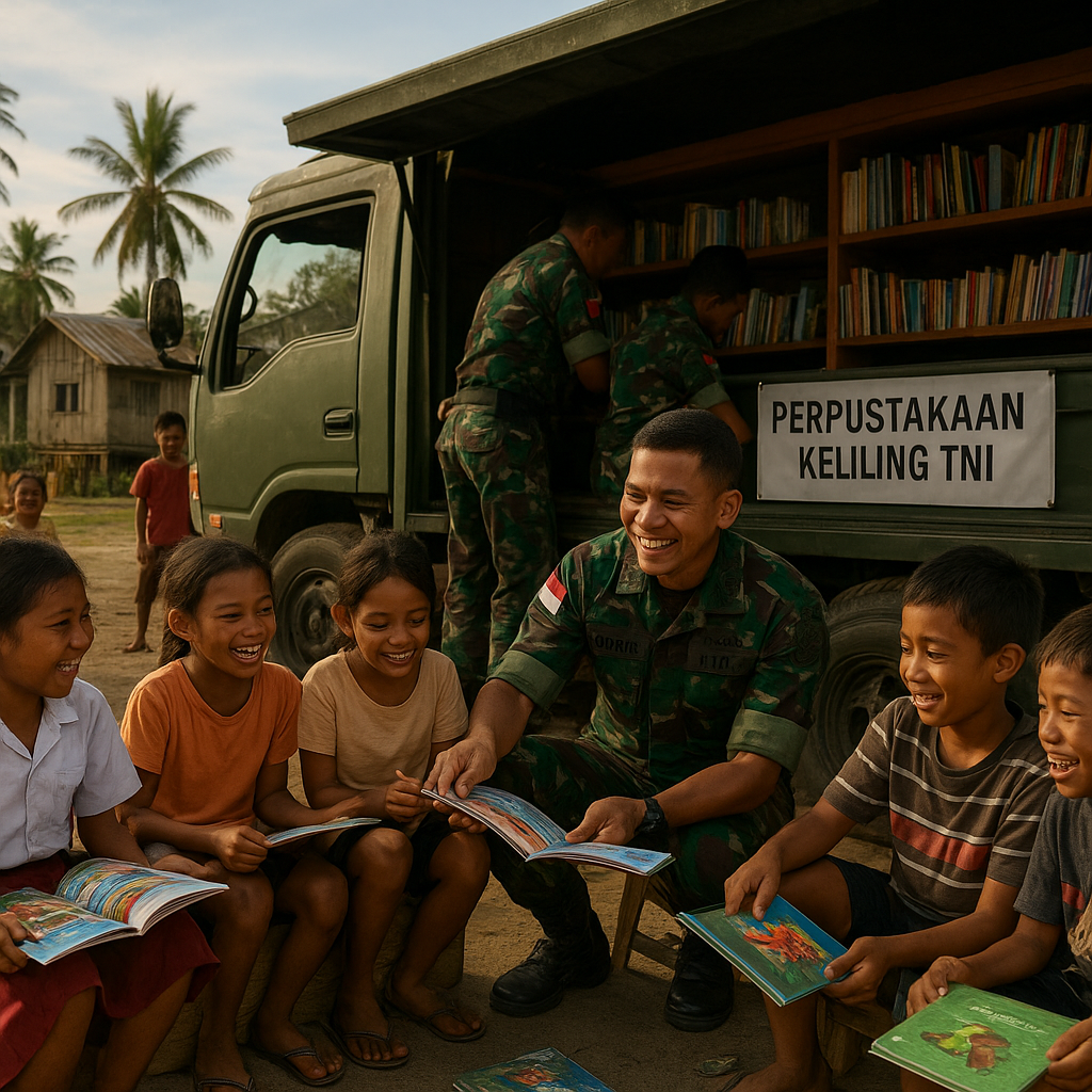 Anak-Anak Desa Senang Belajar di Perpustakaan Keliling TNI di Maluku