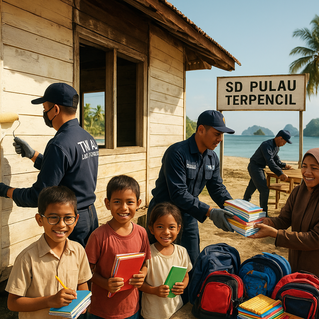 TNI AL Bantu Perbaiki Sekolah dan Bagikan Perlengkapan di Pulau Terpencil Natuna
