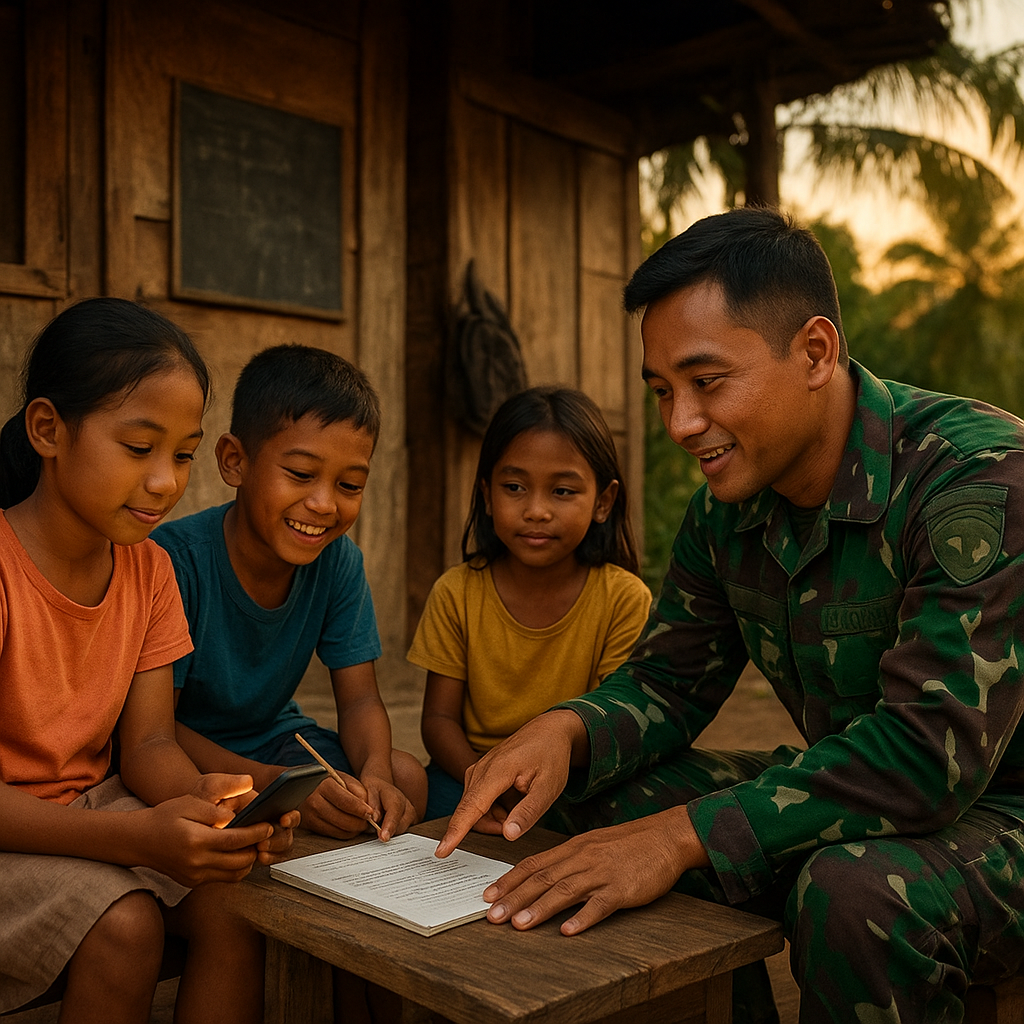 Prajurit TNI Jadi Guru Dadakan, Bantu Anak-anak Pelosok Halmahera Belajar Daring