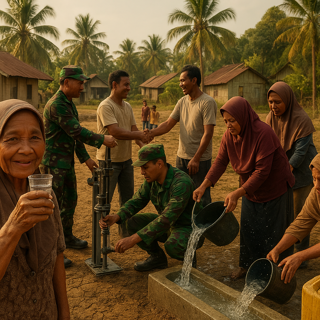 Air Bersih Mengalir di Desa Kering, Berkat Sumur Bor Bantuan Satgas TNI