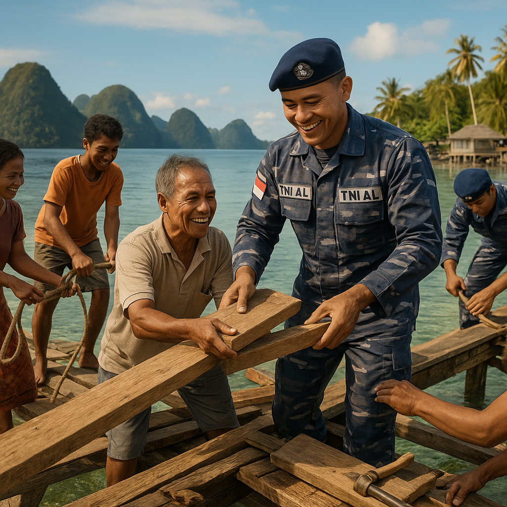 TNI AL Bantu Perbaiki Jembatan Rusak, Hubungan Antar Kampung di Raja Ampat Kembali Pulih