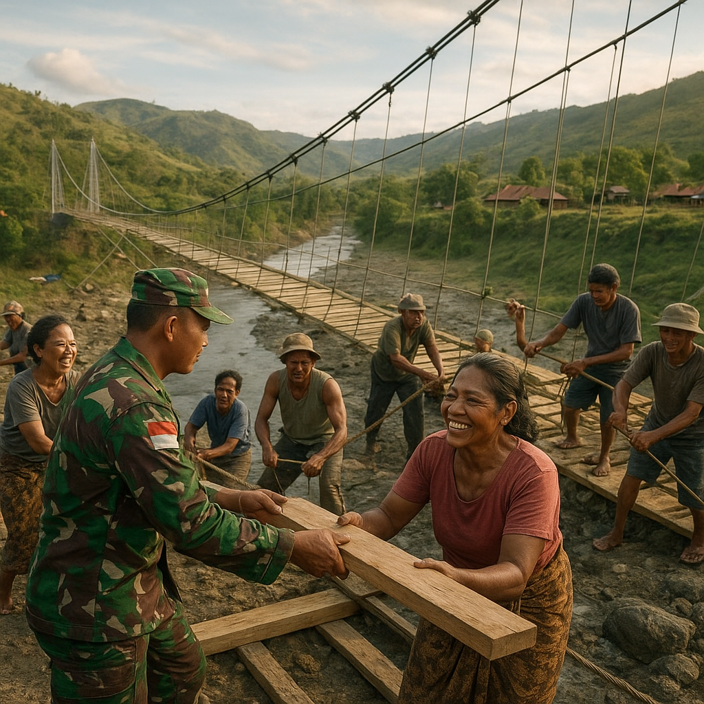 Pembangunan Jembatan Gantung di NTT Mulai Dikerjakan TNI dan Warga
