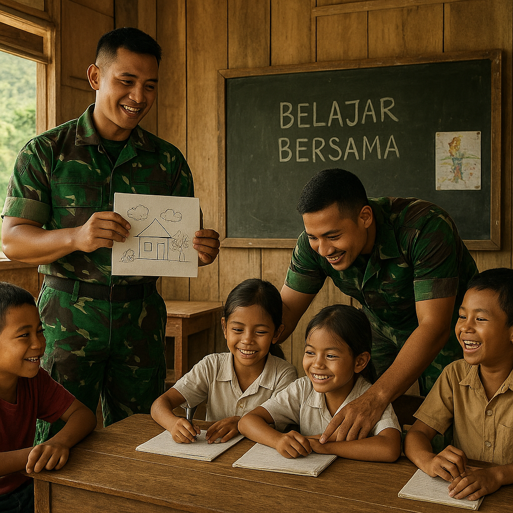 Anak-anak Pedalaman Bertemu Idola, Prajurit TNI Jadi Guru Inspiratif Sehari