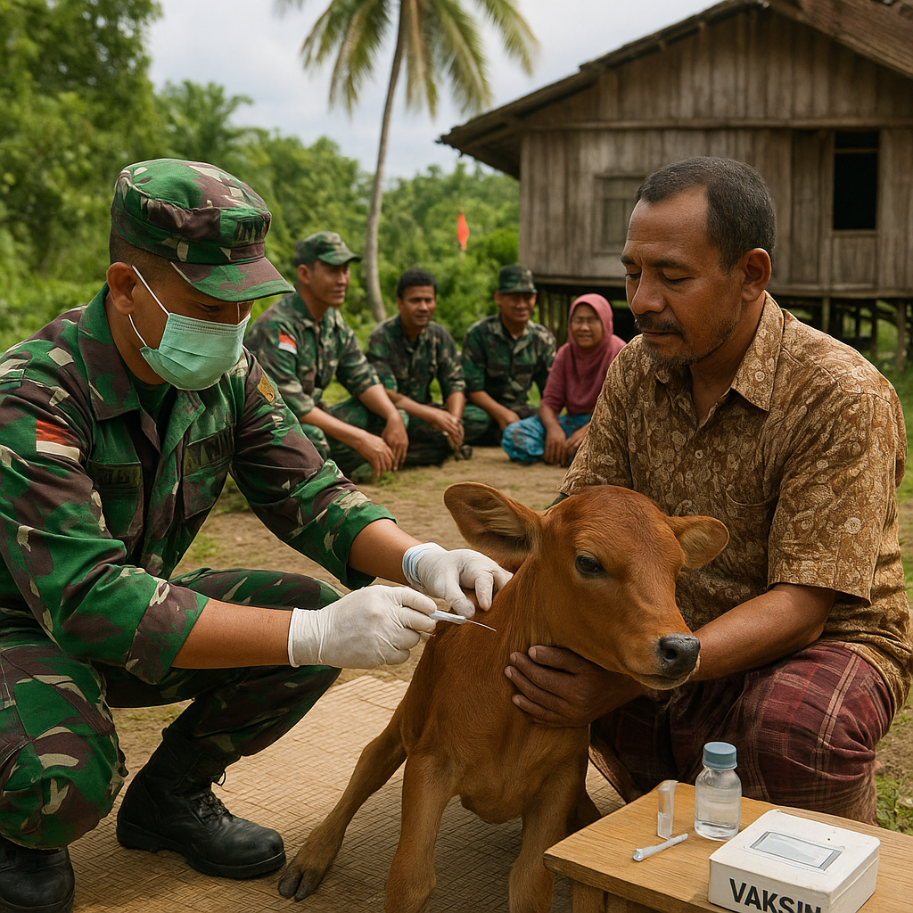 TNI Berikan Vaksinasi Hewan Ternak Gratis untuk Warga Desa Ledong, Maluku