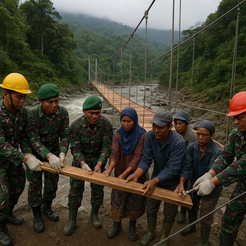 TNI Bangun Jembatan Gantung untuk Hubungkan Dua Desa di Pedalaman Bogor