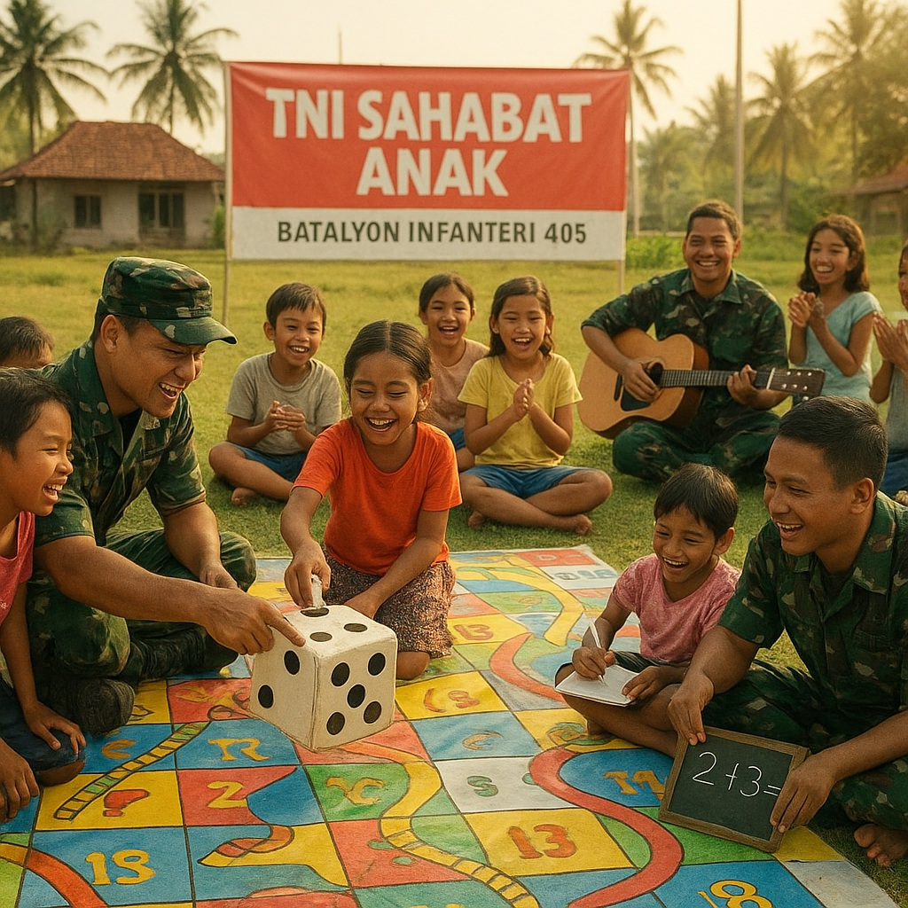 Prajurit TNI Ajak Anak-anak Desa Bermain dan Belajar di Taman Pintar
