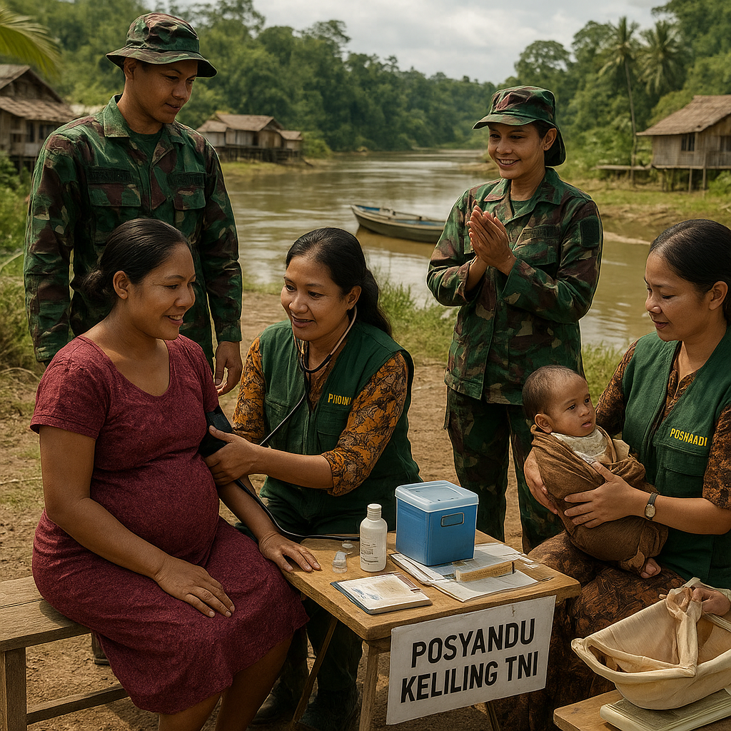 Posyandu Keliling TNI Jangkau Bayi dan Ibu Hamil di Pedalaman Kalimantan