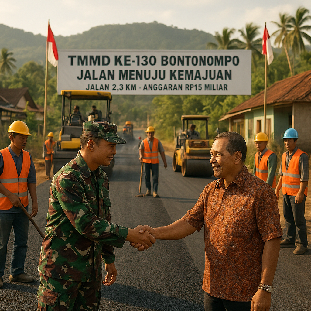 TMMD Ke-130: Jalan Menuju Kemajuan di Bontonompo Dibangun dengan Kebersamaan