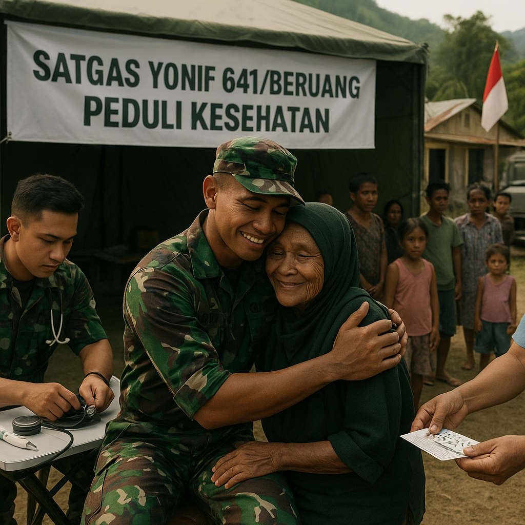 Senyum dan Pelukan di Perbatasan: Satgas Yonif Beruang Peduli Kesehatan dan Duka Warga
