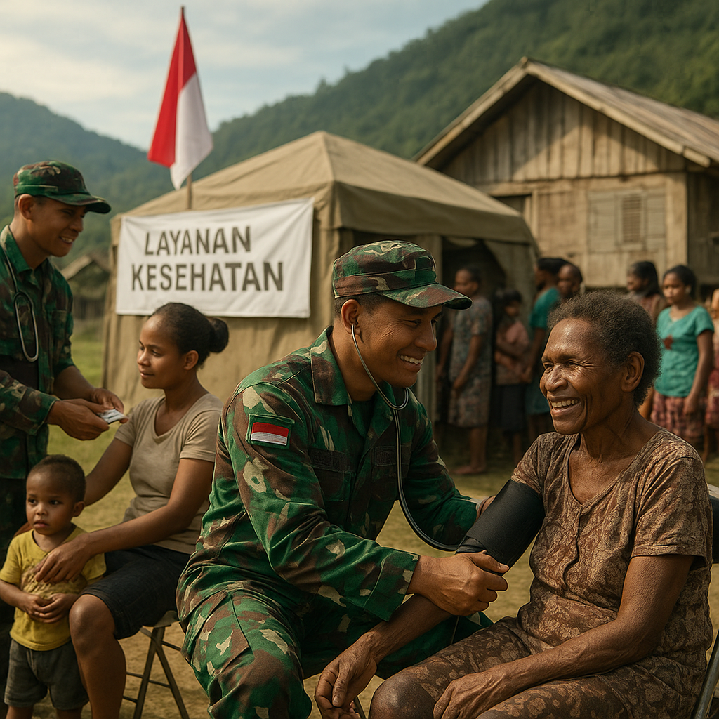 Satgas Yonif 407/PK Sambangi Warga Sabi, Cek Kesehatan hingga Berbagi Keceriaan