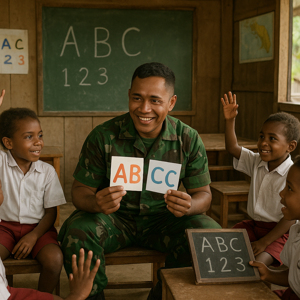 Kisah Prajurit TNI AD Jadi Guru Dadakan di SD Perbatasan Papua, Ajarkan Calistung dengan Cara Fun