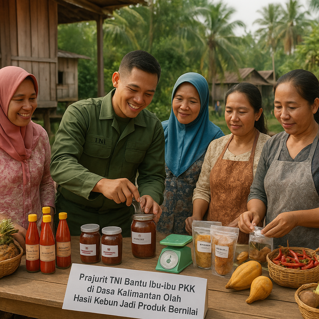 Prajurit TNI Bantu Ibu-ibu PKK di Desa Kalimantan Olah Hasil Kebun Jadi Produk Bernilai Jual