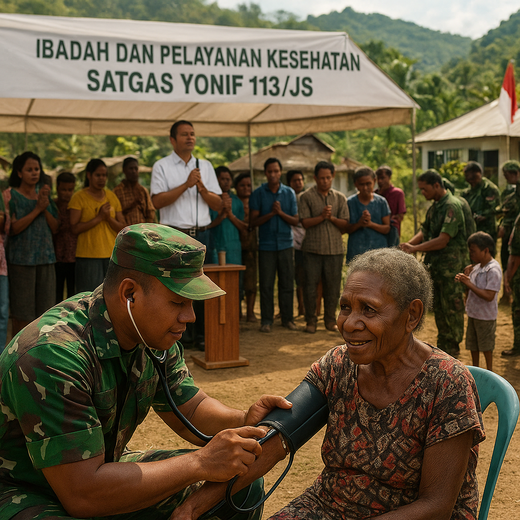 Ibadah dan Pelayanan Kesehatan Satgas Yonif 113/JS Hangatkan Hati Warga Kampung Engganengga