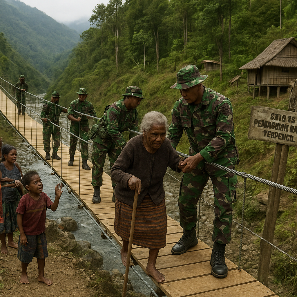 TNI Bangun Jembatan Gantung Hubungkan Dua Kampung Terisolasi di Lanny Jaya
