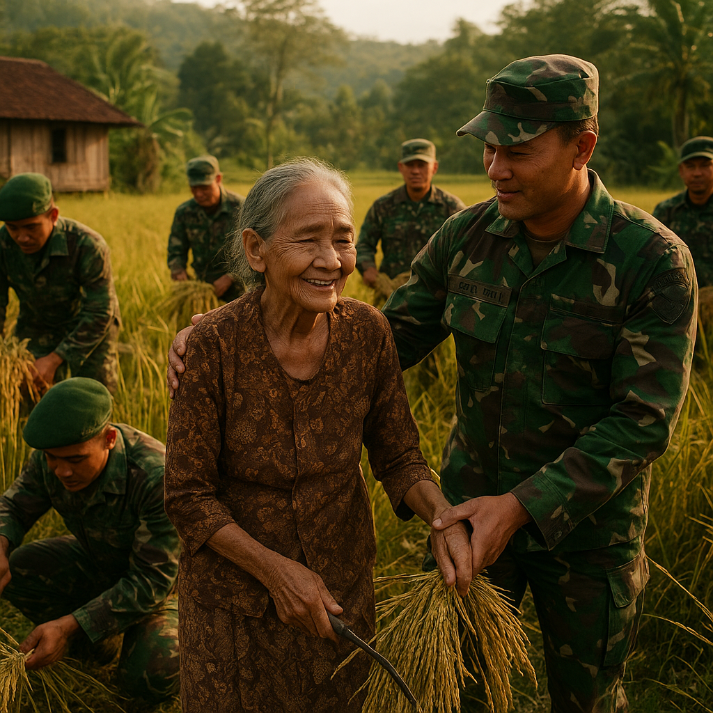 Cerita Kehangatan: Prajurit TNI Bantu Nenek Sumiyati Memanen Padi Saat Anggota Keluarga Sakit