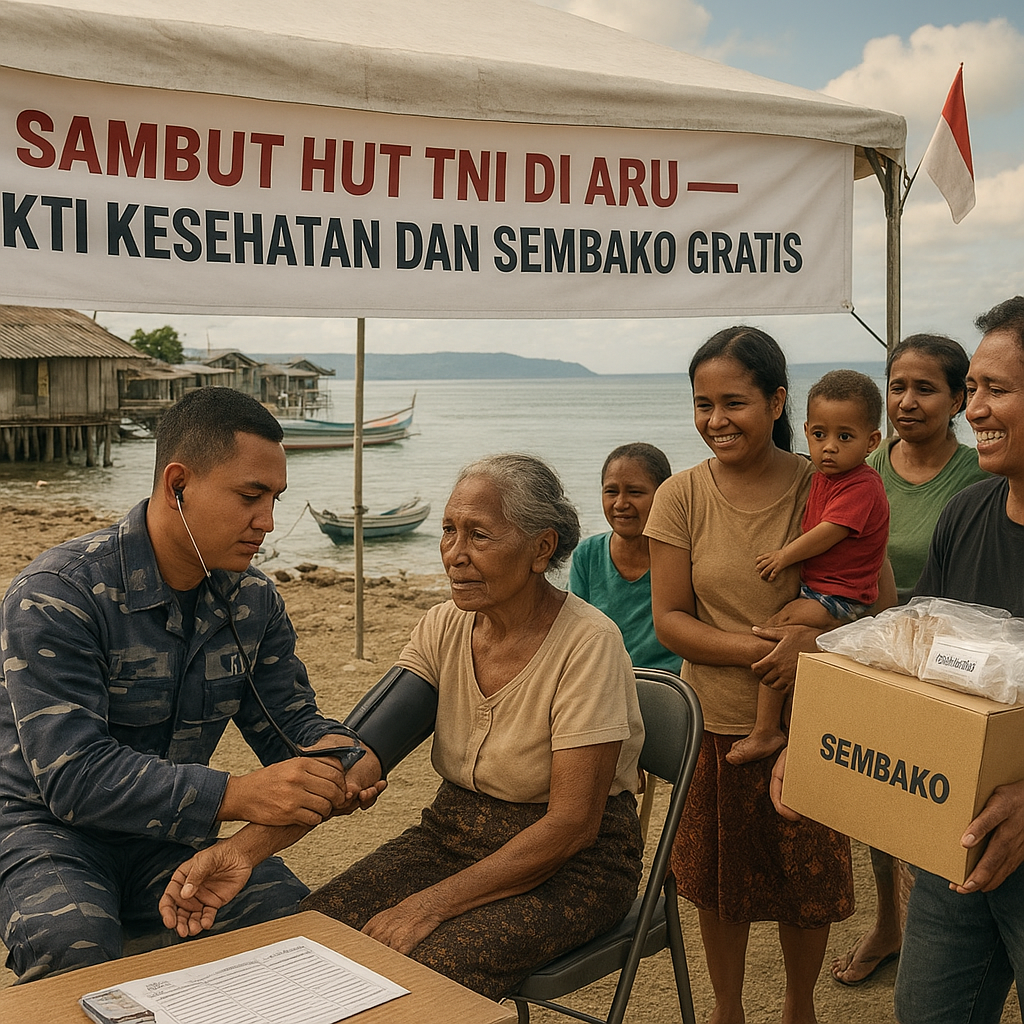 Sambut HUT TNI di Aru, Bakti Kesehatan dan Sembako Gratis Bukti TNI di Hati Rakyat
