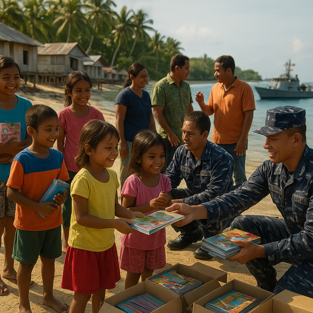 TNI AL Bagikan Buku dan Alat Tulis untuk Anak-anak di Pulau Terpencil Maluku
