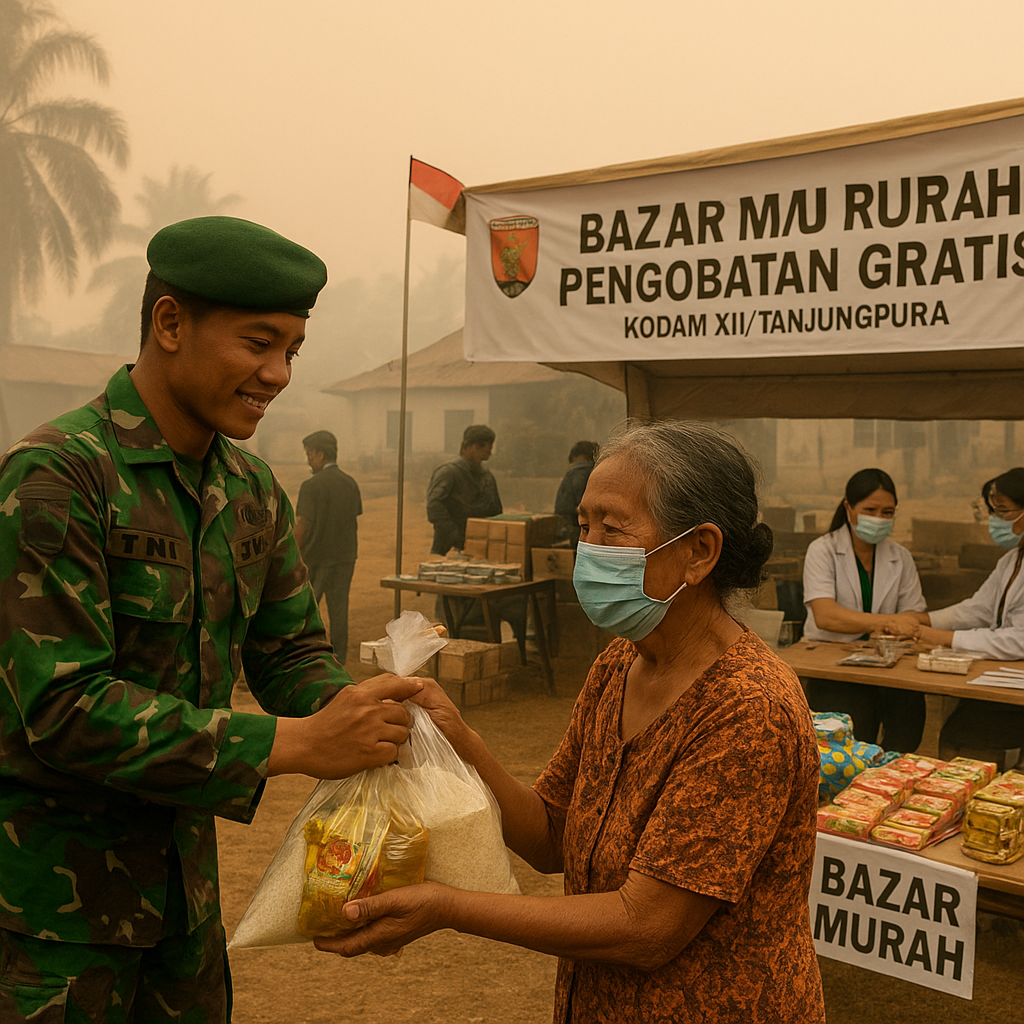 Peduli di Tengah Asap, TNI Gelar Bazar Murah dan Pengobatan Gratis untuk Warga Kalbar