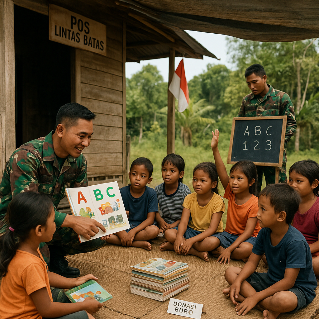 Satgas TNI di Perbatasan Kalimantan Buka Kelas Baca untuk Anak-anak di Pos Lintas Batas