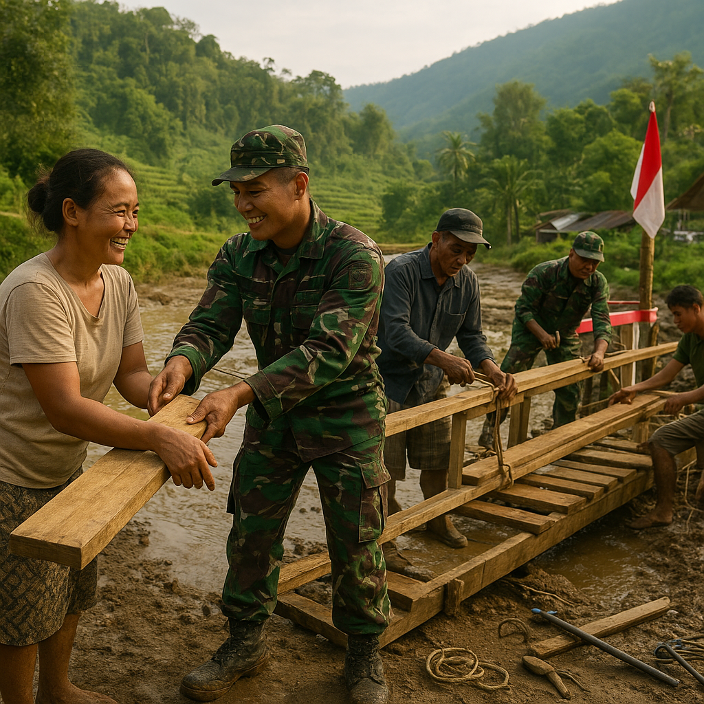 Senyum Cerah di Daun Salam, Prajurit dan Warga Gotong Royong Bangun Jembatan Harapan