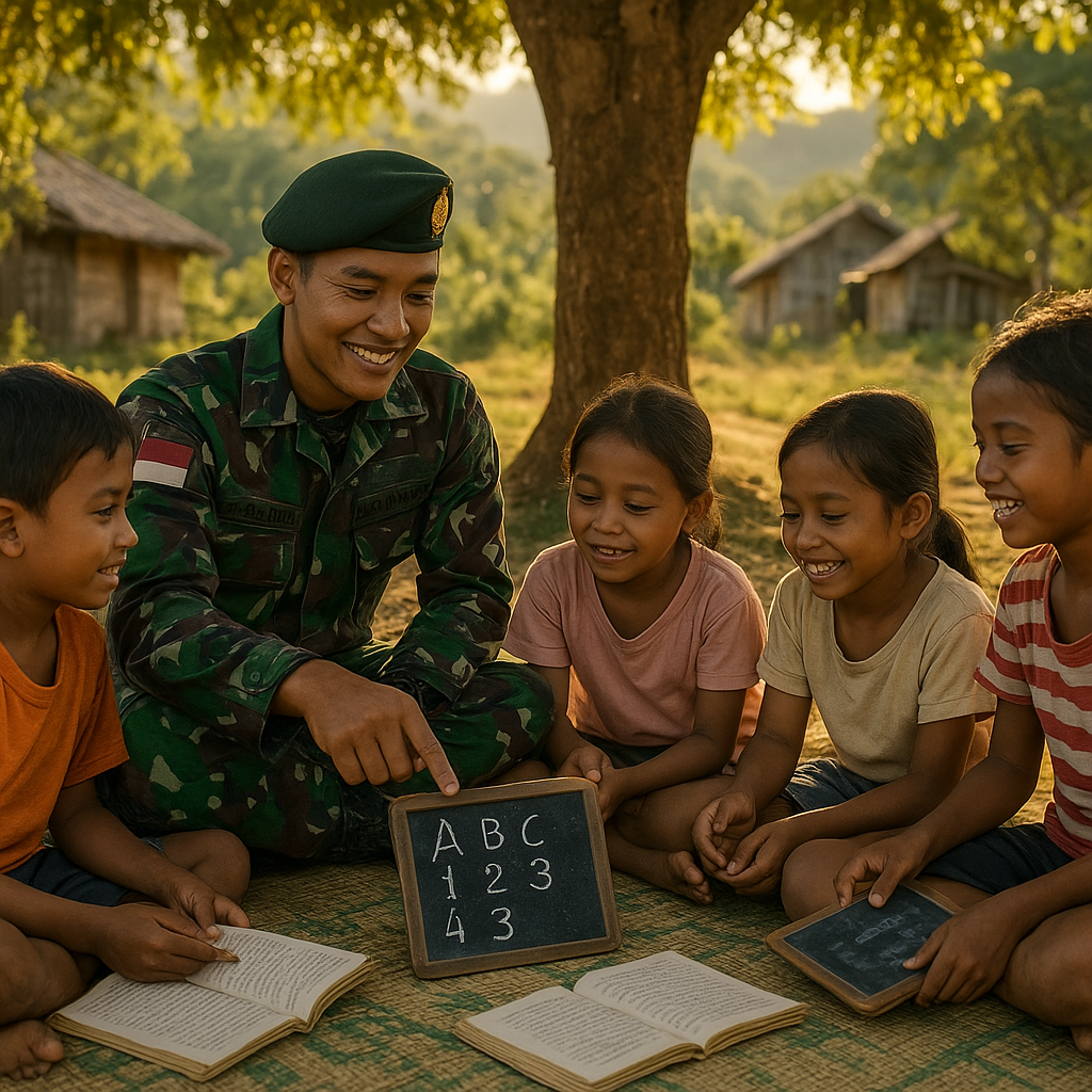 Cerita Haru: Prajurit TNI Ajari Anak-Anak Desa Membaca di Bawah Pohon