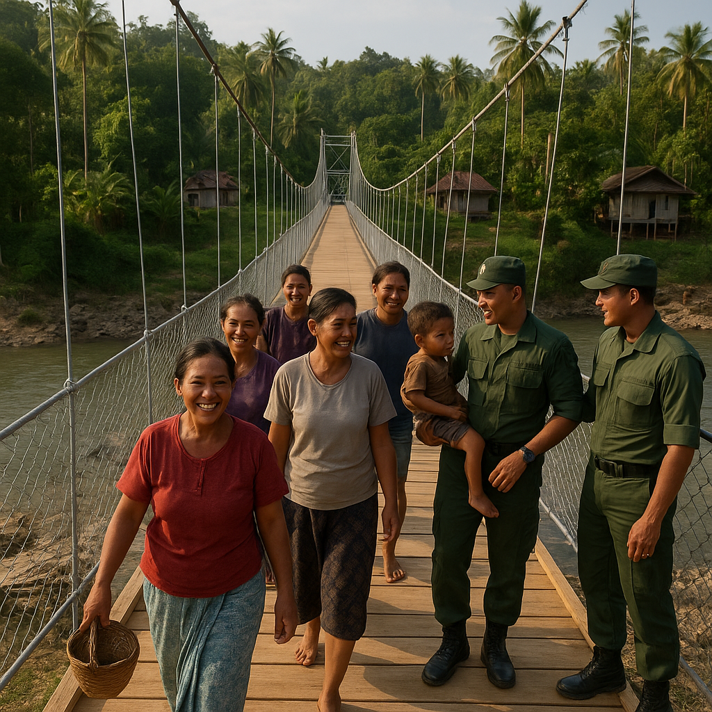 TNI Bangun Jembatan Gantung di Desa Terpencil Nias, Warga Tak Lagi Harus Menyeberang Sungai Berbahaya