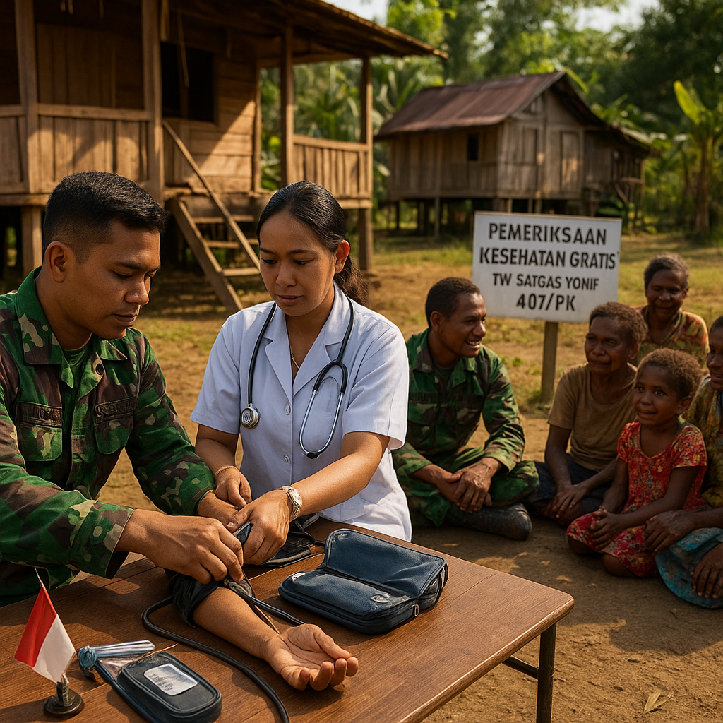 Kabar Gembira dari Perbatasan Keerom: TNI Gelar Komsos dan Periksa Kesehatan Warga