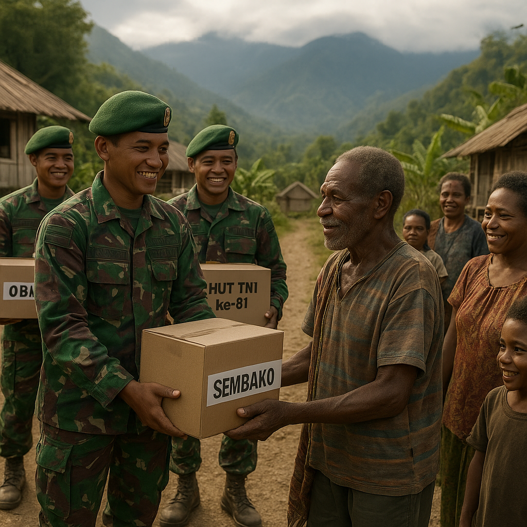 Prajurit Bawa Sembako dan Obat Sambut HUT TNI ke-81 di Pedalaman Kelila
