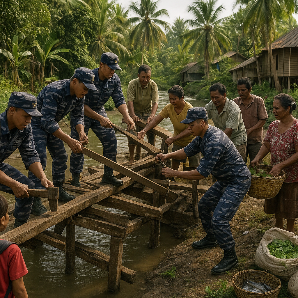 TNI AL Bantu Perbaiki Jembatan Putus di Desa Terpencil Maluku, Warga Kembali Bisa Akses Pasar