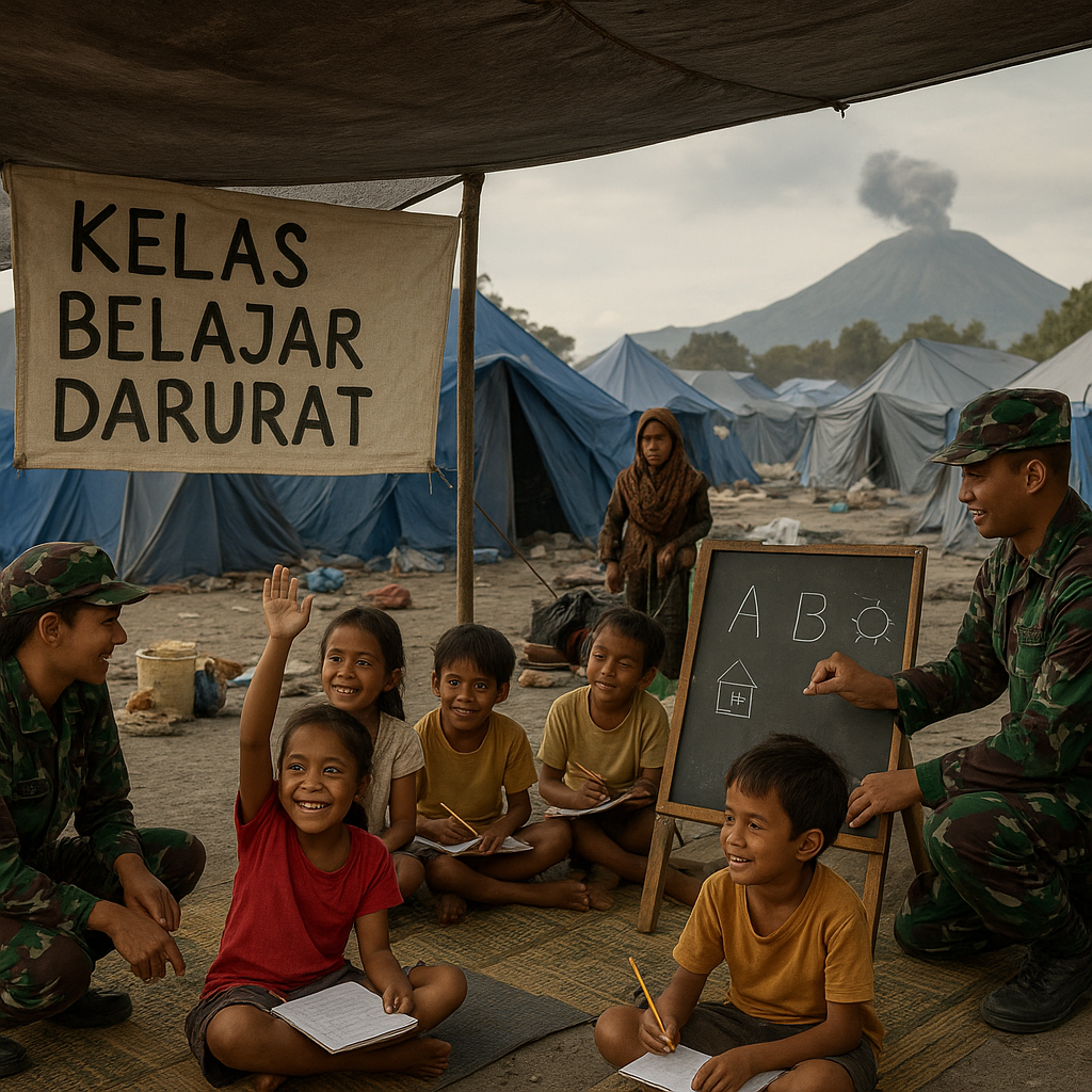 Satgas TNI Buka Kelas Belajar Darurat untuk Anak-Anak Pengungsi Erupsi Gunung Api di NTT