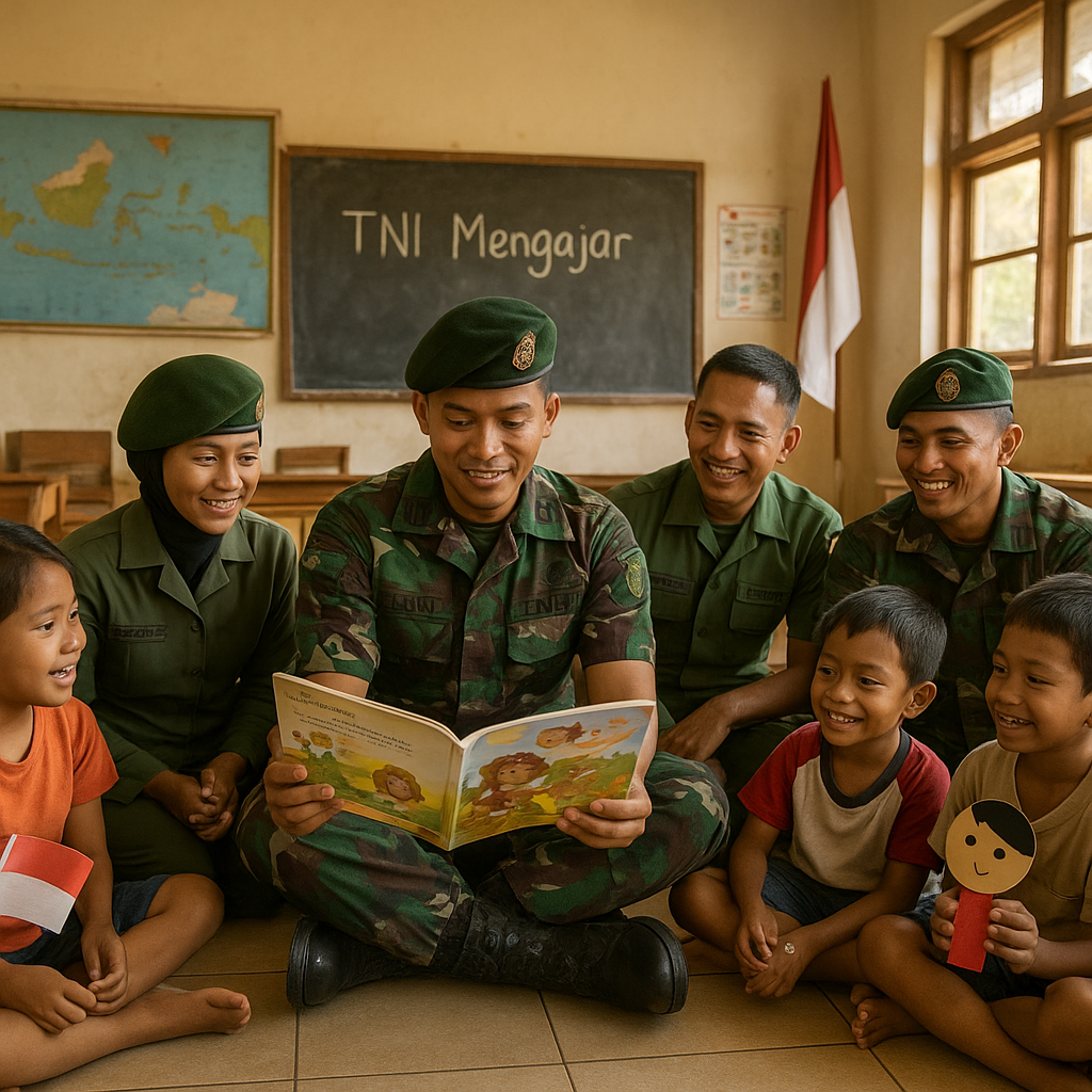 Kegiatan 'TNI Mengajar' di SD Perbatasan, Ajak Anak-anak Cinta Tanah Air Lewat Cerita