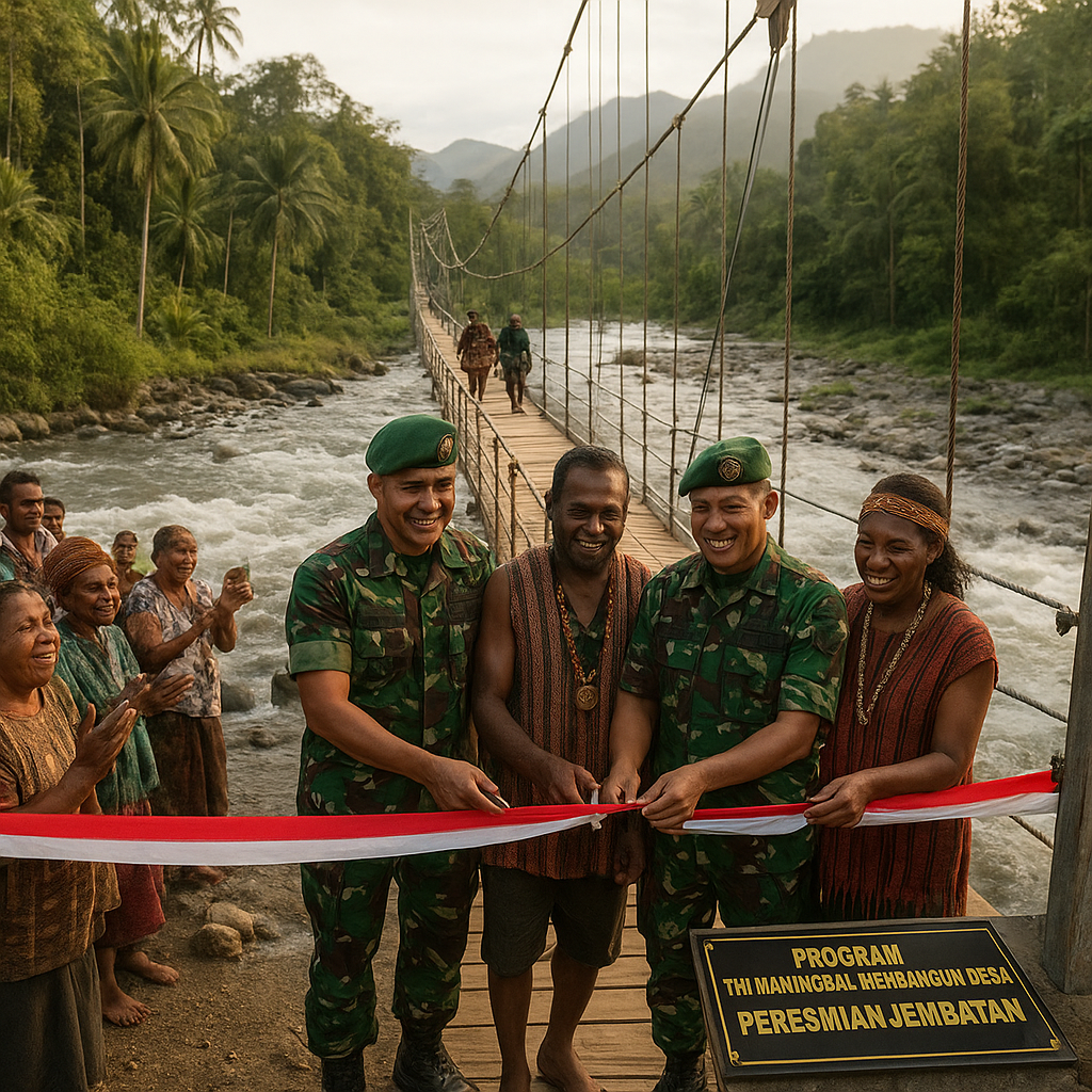 Program TNI Manunggal Bangun Desa Resmikan Jembatan Gantung di Pedalaman Papua