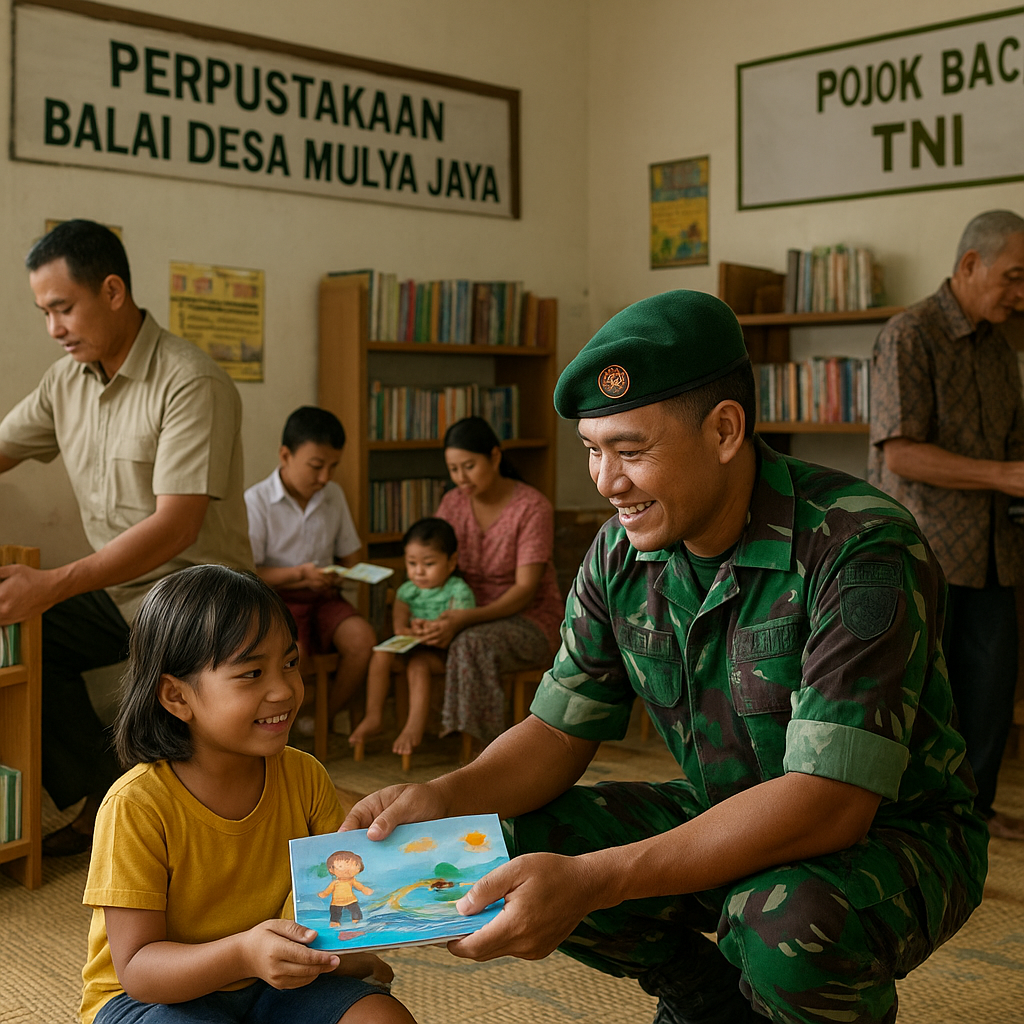 Kabar Desa Kita: Perpustakaan Mini di Balai Desa Mulya Jaya Kini Dilengkapi Pojok Baca TNI
