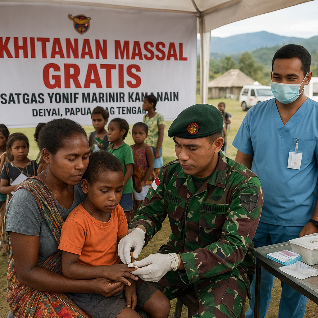 Khitanan Massal Gratis di Deiyai, Wujud Bakti TNI Layani Kesehatan Anak Papua