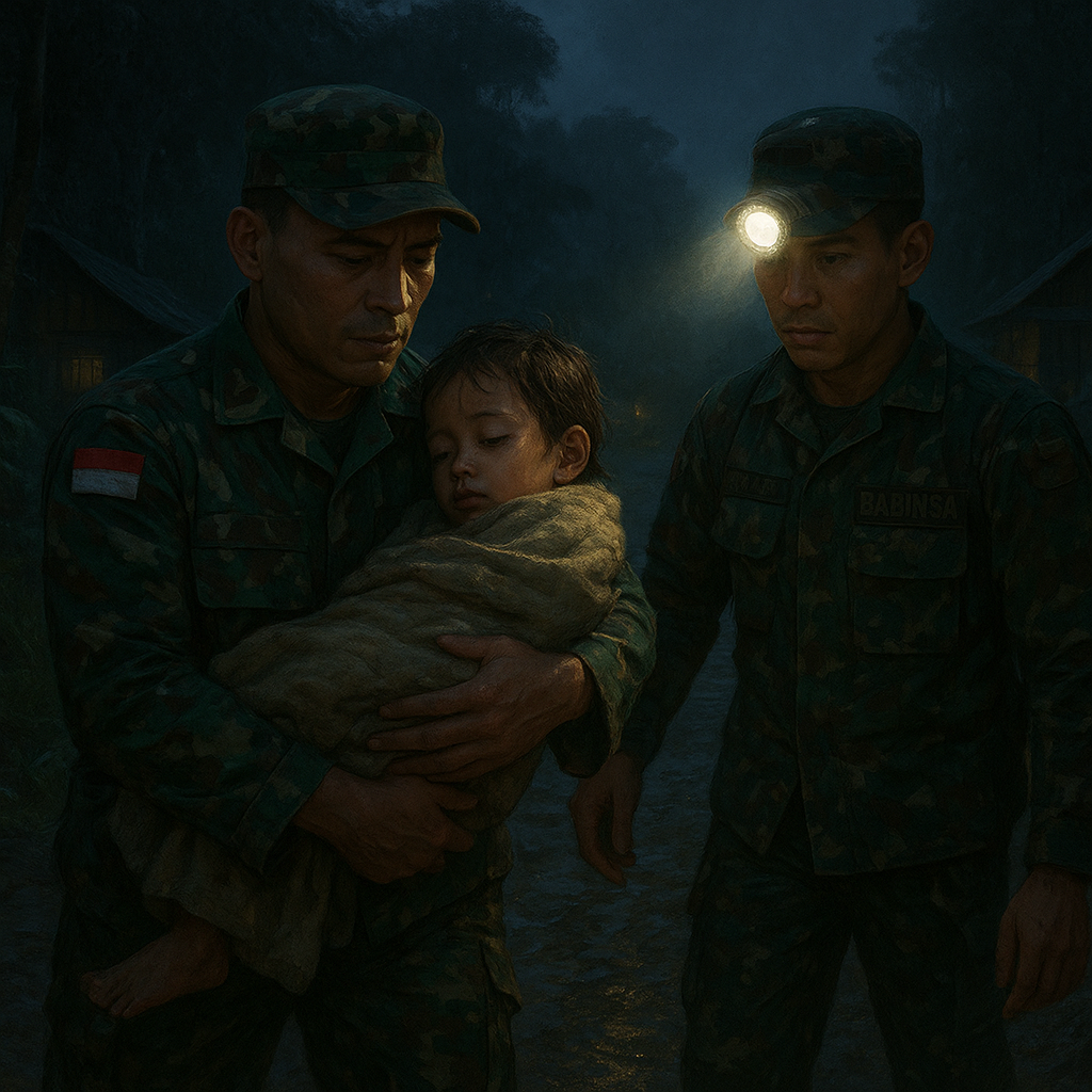 Cerita Haru: Babinsa Perbatasan di Kalimantan Gendong Anak Sakit ke Puskesmas 10 Km