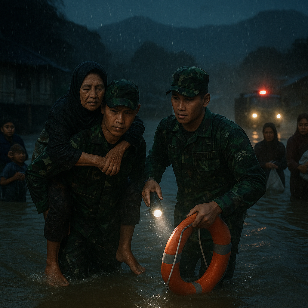 Satgas TNI Yonif 203 Bantu Evakuasi Warga Terdampak Banjir di Aceh Tengah