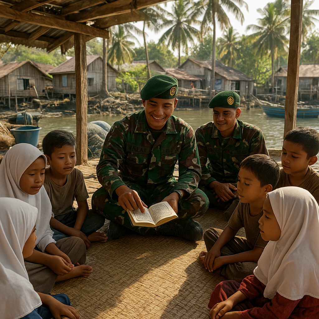 Prajurit Marinir Ajar Ngaji Anak-Anak di Kampung Nelayan Pulau Seram