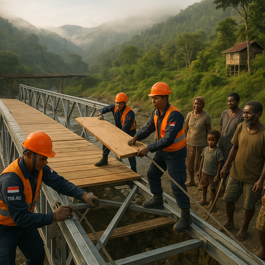 TNI AU Perbaiki Jembatan Penghubung Kampung di Pegunungan Arfak, Papua Barat