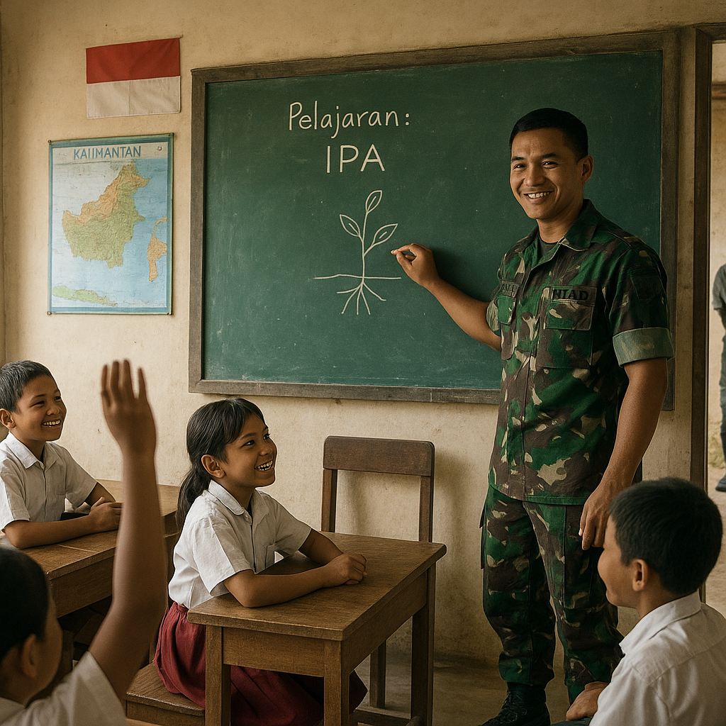 Kegiatan Mengajar Dadakan: Prajurit Jadi Guru SD di Perbatasan Kalimantan