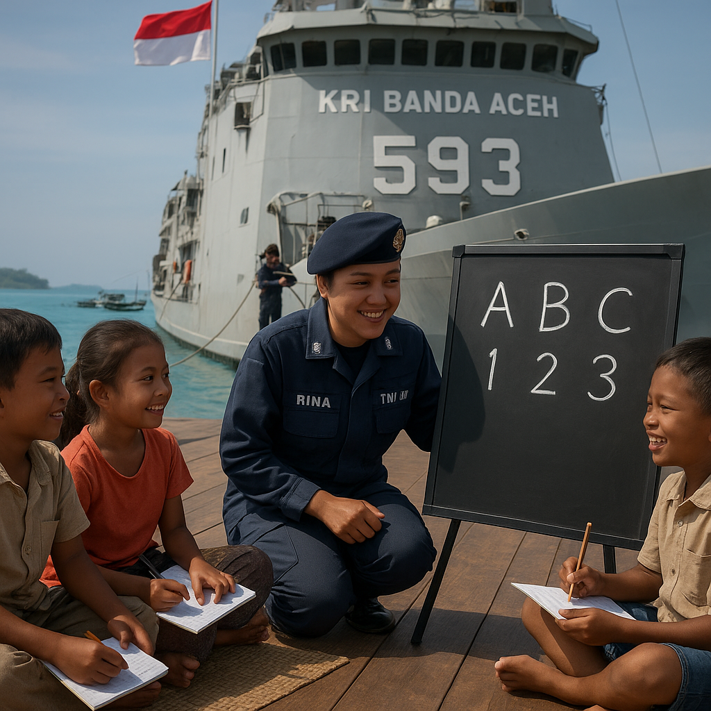 Cerita Hangat: Prajurit TNI AL Ajak Anak-anak Pulau Terluar Belajar Membaca di Atas Kapal