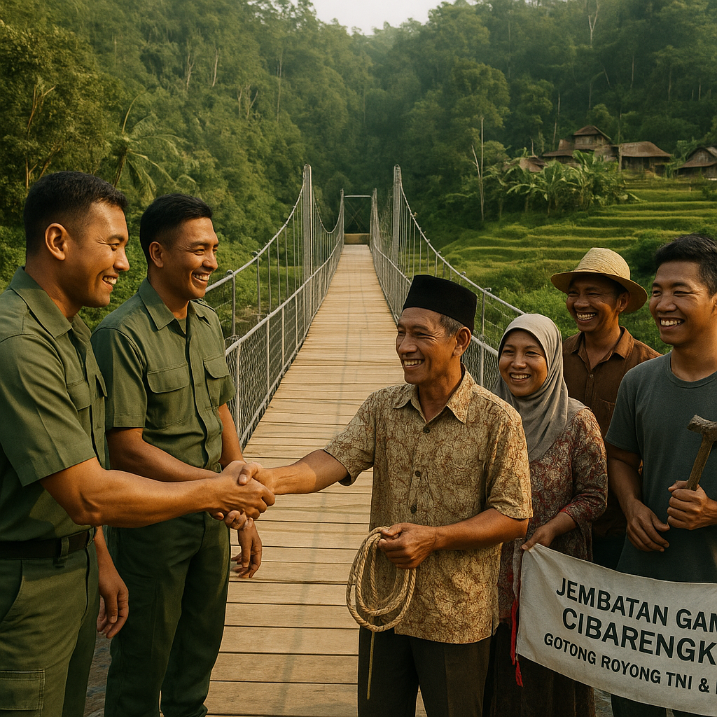 Pembangunan Jembatan Gantung di Kampung Terisolasi Lebak Selesai Berkat TNI dan Warga
