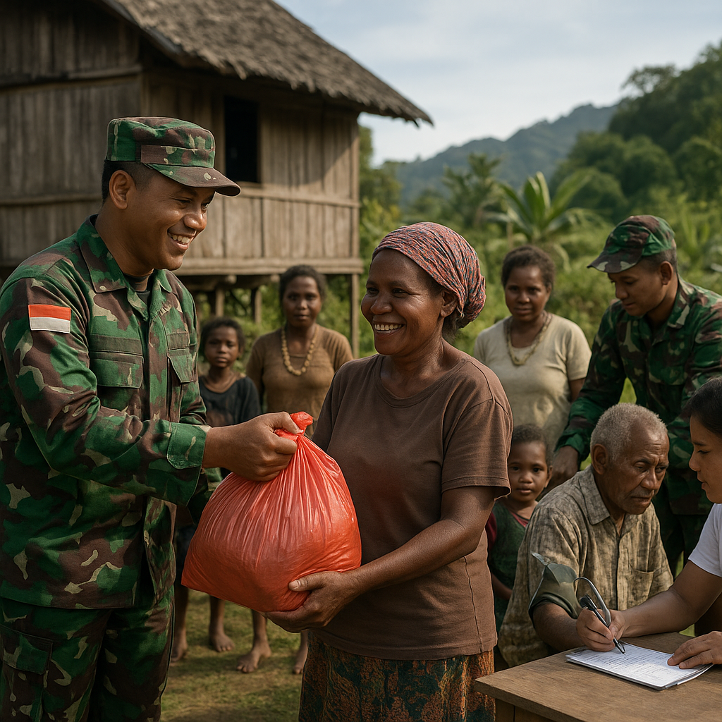 Senyum di Papua Pedalaman, TNI Berbagi Sembako Usai Ibadah Bersama Warga