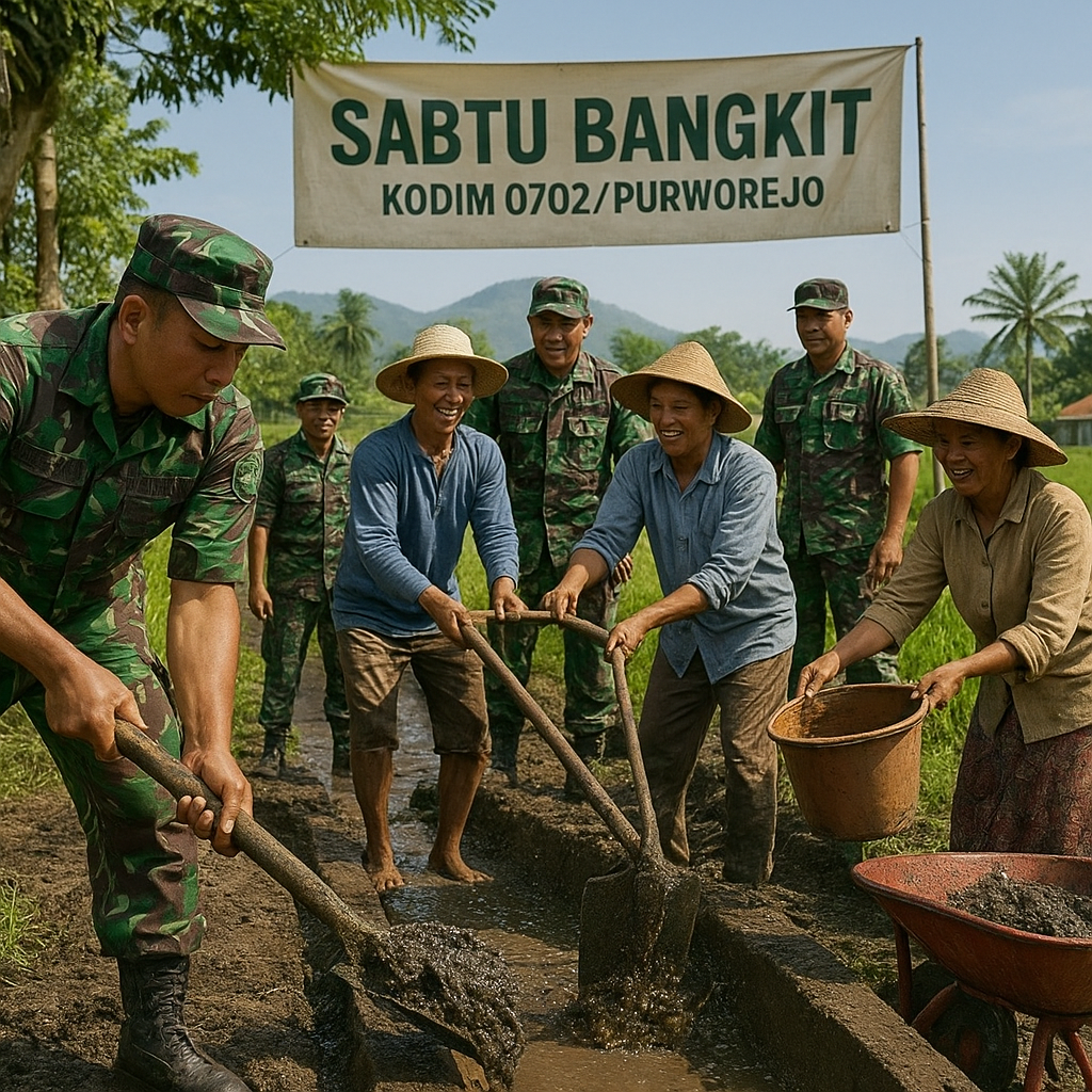 Kodim 0702/Purworejo Gelar Program Sabtu Bangkit: Bantu Petani Desa Kledung Perbaiki Irigasi