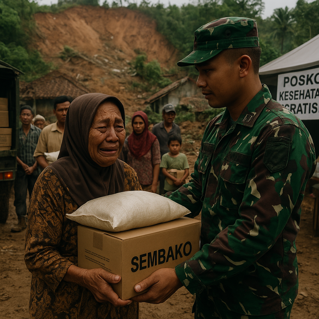 Bantuan Sembako TNI Disambut Tangis Haru Warga Bantul Terdampak Longsor