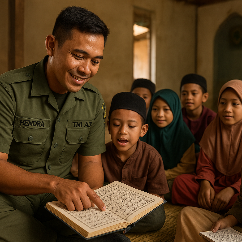 Cerita Kehangatan: Prajurit TNI Jadi Guru Ngaji Anak-anak Desa di Pedalaman Lampung