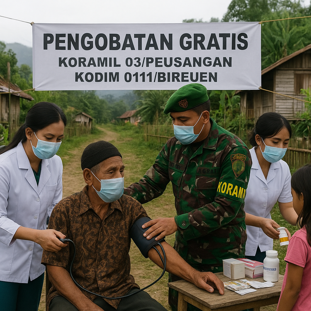 Koramil Bireuen Gelar Pengobatan Gratis di Desa Terisolir