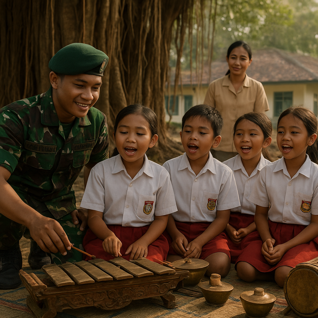 Babinsa di Flores Timur Ajari Anak-anak Gamelan dan Lagu Kebangsaan